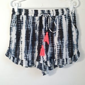 3/$18 Dizzy Lizzy Shorts Pull On Blue White Neon Orange Tassels Drawstring